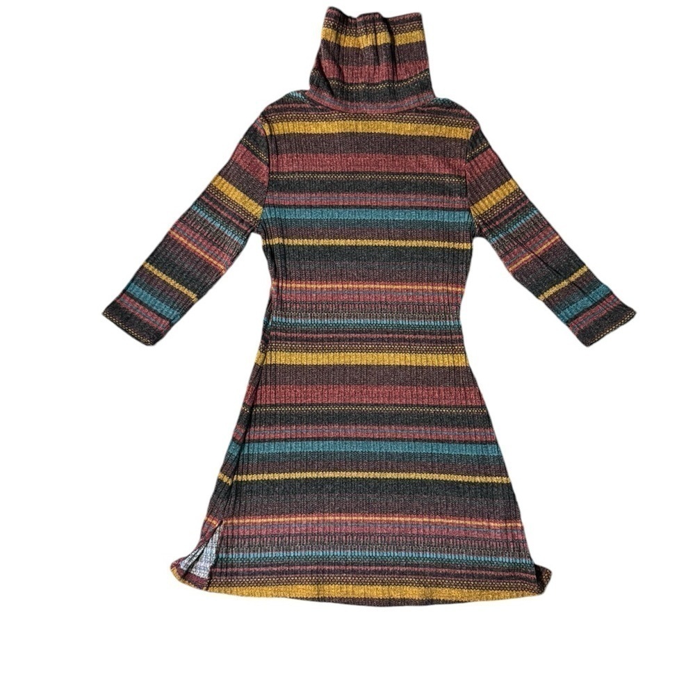 Kaktus Women’s Cowl Neck Long Sleeve Striped Purple Tones Sweater Dress Size S